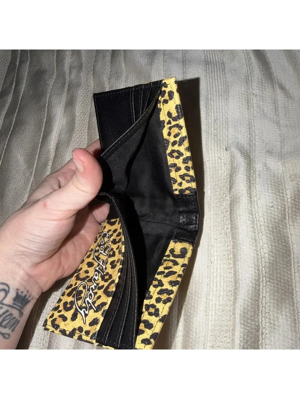 Ed Hardy Men's Leopard Print Skull With Studs Bifold Wallet Size One Size